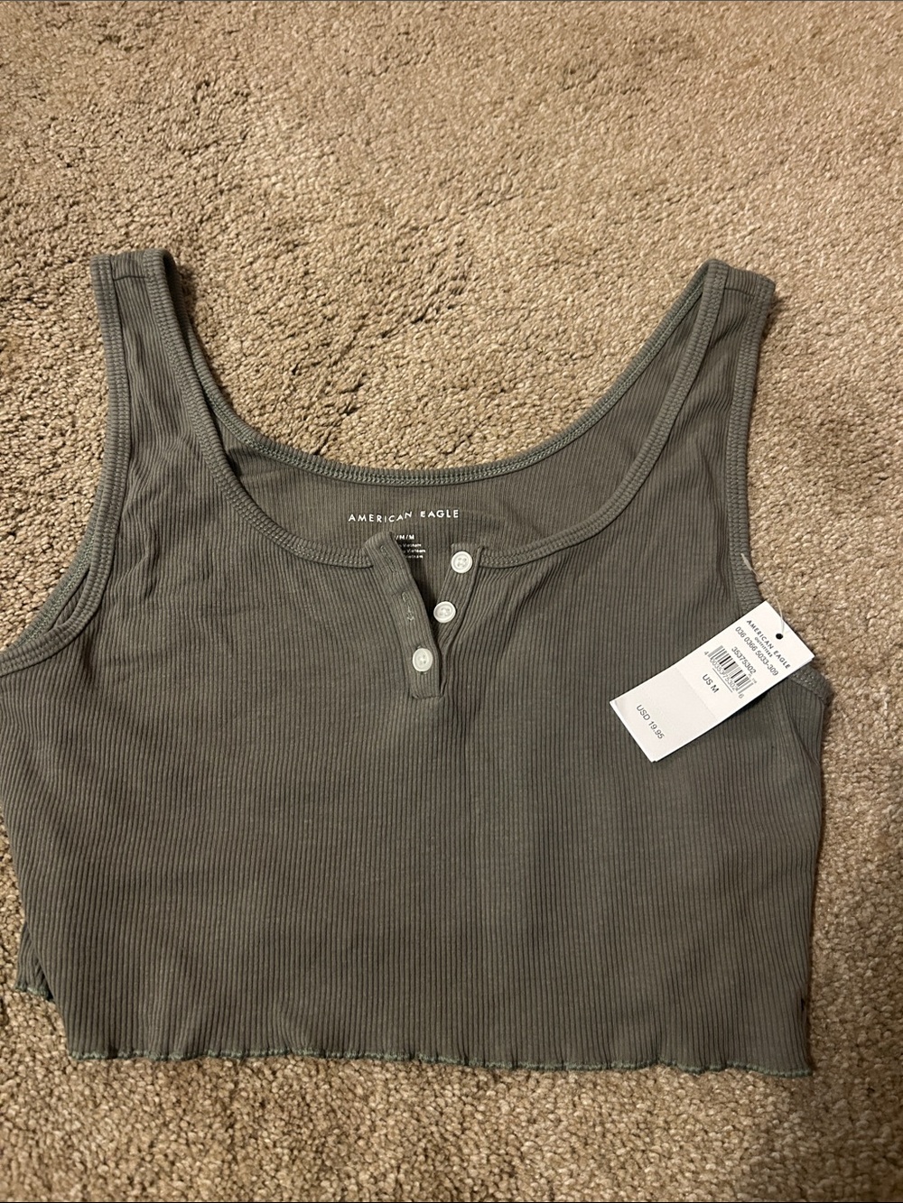 American Eagle Outfitters olive ribbed henley crop top
